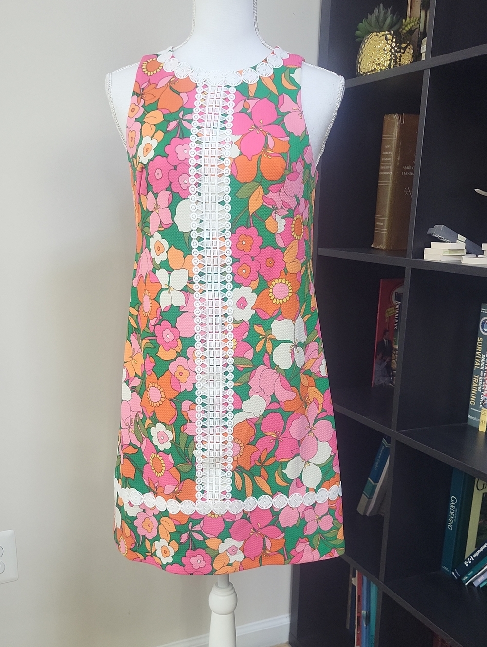 ELIZA J Orange Green Floral 70s Vibe Hippy Sleeveless Dress